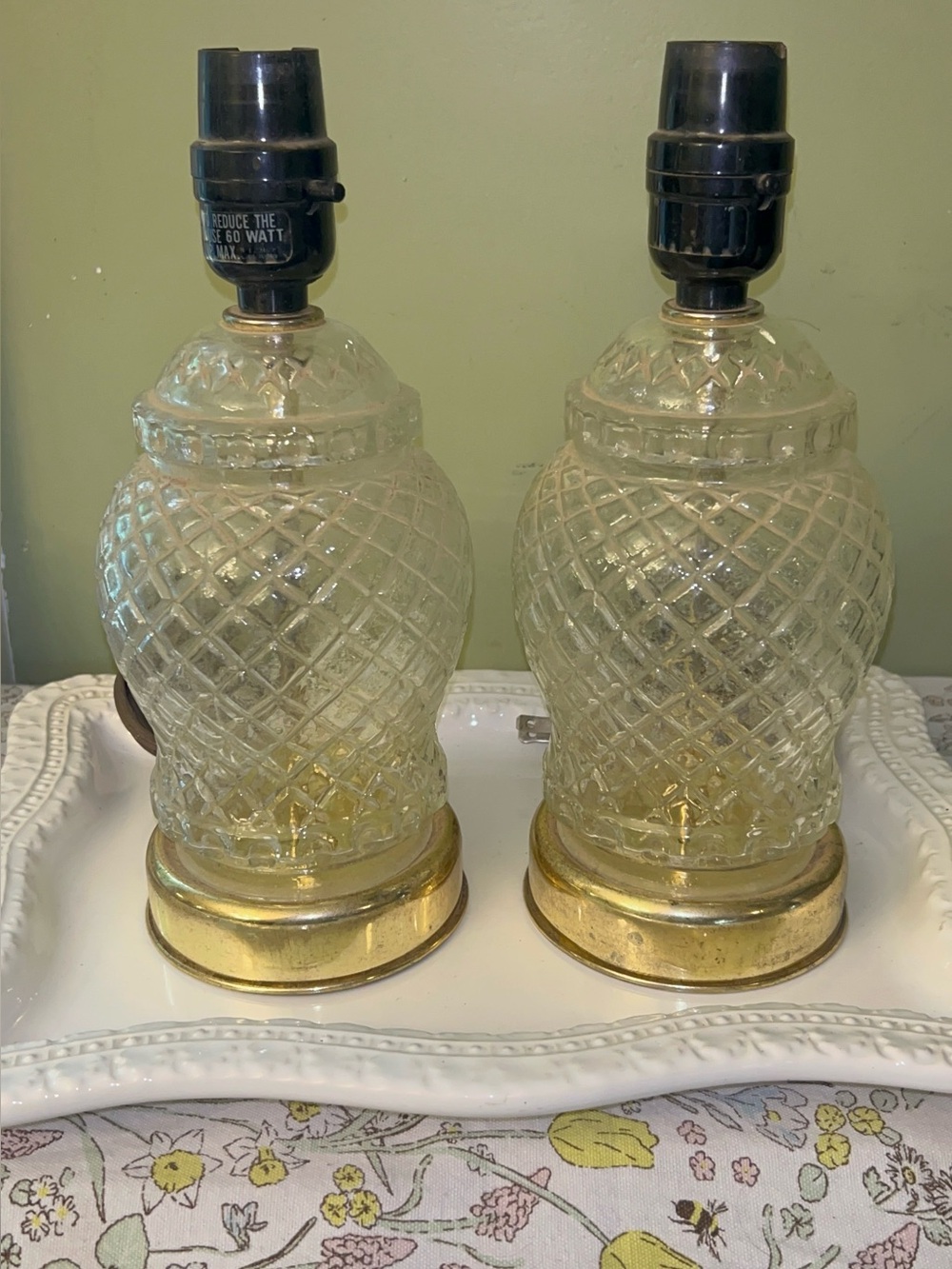 Crystal and Brass Vintage 1990s Style Accent Lamps Set of 2